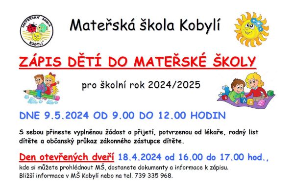 Zápis dětí do mateřské školy 2026/2027